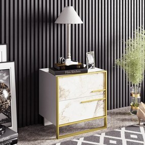 Mesa de Cabeceira Polka – Dourado e Branco – 50x51,8x38,5 cm