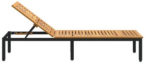 Espreguiçadeira Preta 200x55x35 cm Madeira Acácia Maciça