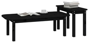 2 pcs conjunto de mesas de centro pinho maciço preto