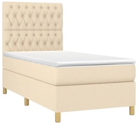 Cama box spring c/ colchão e LED 90x190 cm tecido cor creme