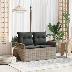 Sofá de Jardim 2 Lugares com Almofadas Cinza Claro em Rattan
