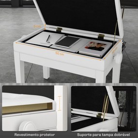 Banco de Piano com Espaço de Armazenamento e Altura Ajustável Carga 200 kg 54,5x33x48-58 cm Branco