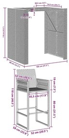 5 pcs conj. de bar jardim sem almofadões vime PE/acácia preto