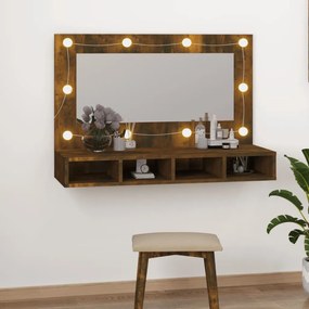 820457 vidaXL Armário espelhado com LED 90x31,5x62 cm carvalho fumado