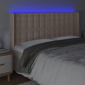 Cabeceira cama c/ LED couro artif. 203x16x118/128 cm cappuccino