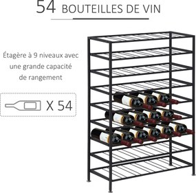 Garrafeira, Estante para garrafas de vinho com capacidade para 54 garrafas, dimensões: 63 x 25 x 91 cm, metal preto