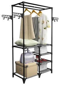Suporte para roupas aço e tecido não tecido 87x44x158 cm preto