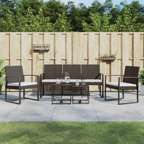 vidaXL 5 pcs conjunto jantar p/ jardim c/ almofadões vime PP castanho