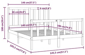 Estrutura de cama 140x190 cm madeira maciça preto