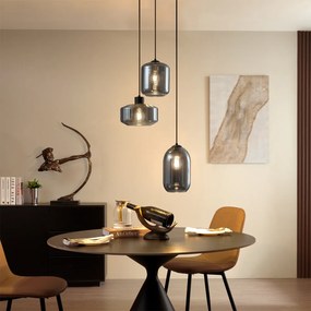 Candeeiro suspenso moderno preto com vidro fumado 3-luzes - Sheena