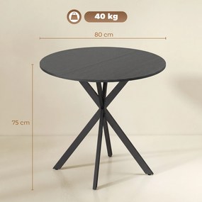 Mesa de Jantar Redonda, 80 x 80 x 75 cm (CADEIRAS NÃO INCLUIDAS), Estrutura Cruzada em Aço, Preta