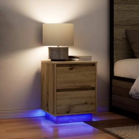 Mesas cabeceira c/ luzes LED 2pcs 38x34x50cm carvalho artesanal