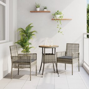 vidaXL Conjunto de Jantar de Jardim 3 Peças Cinza em Poliratan