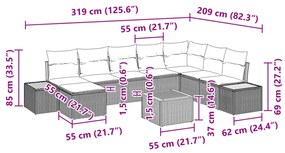 Conjunto de Sofá para Jardim com 9 Peças com Almofadas Preto Vime Acác