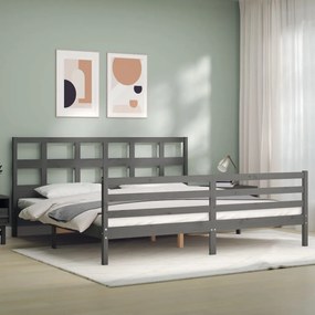 Estrutura de cama com cabeceira 200x200 cm madeira maciça cinza