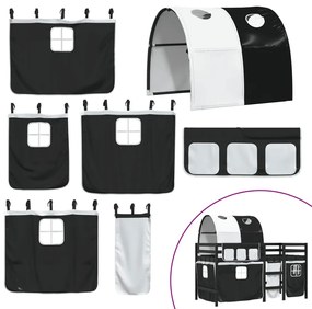 Cama alta criança c/ túnel 90x200 cm pinho maciço branco/preto