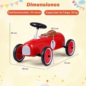 Carrinho de Passeio Infantil Vintage, 75 x 39 x 40 cm, Ângulo de Direção Limitado a 50°, Vermelho