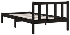 Estrutura de cama 100x200 cm madeira pinho maciço preto