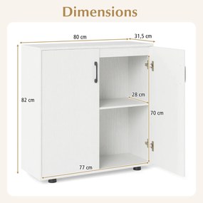 Armário de arrumação moderno de 2 portas com estante ajustável de 5 posições 80 x 31,5 x 82 cm Branco