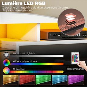 Móvel para televisão com iluminação LED RGB, acabamento de alto brilho, prateleiras em vidro temperado, 120 x 34 x 45 cm, branco