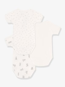 Lote de 3 bodies recém-nascido, de mangas curtas, em algodão bio, da Petit Bateau branco