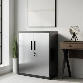 Armário de escritório com 2 portas em aço 40,2 x 80,1 x 99 cm prateado-preto