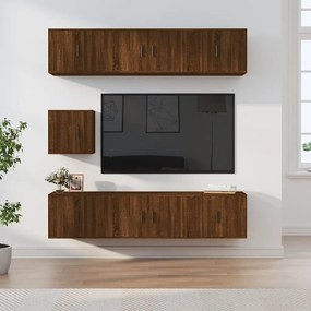 Conjunto móveis de TV 7pcs madeira processada carvalho castanho