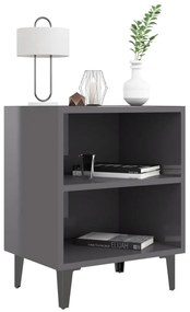 Mesa de cabeceira pernas em metal 40x30x50 cm cinza brilhante
