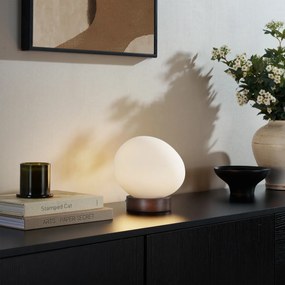 Candeeiro de Mesa Japandi em Madeira com Vidro Opalino - Sally