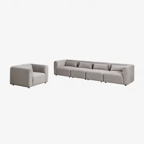 Conjunto De Sala Com Sofá Modular De 4 Peças E Poltrona Fogler Bombazina Toupeira Claro - Sklum