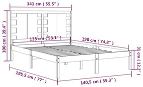 Estrutura de cama casal 135x190 cm madeira maciça