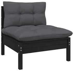 Sofá de jardim 2 lugares com almofadões pinho maciço preto