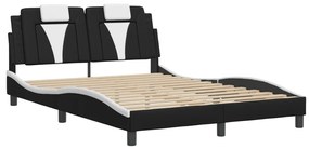 Estrutura cama c/ cabeceira 140x200 couro artif. preto/branco