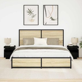 Mesa de cabeceira vidaXL com luzes LED 2 pcs Carvalho preto 40x39x48,5 cm