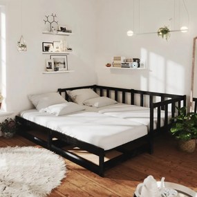 vidaXL Estrutura sofá-cama de puxar 2x(90x200) cm pinho maciço preto