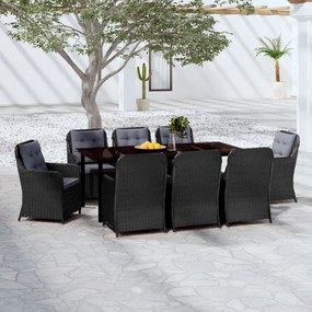 9 pcs conjunto de jantar para jardim preto