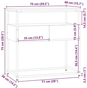 Mesa consola 75x40x75 cm derivados de madeira carvalho castanho