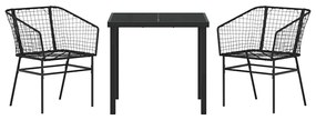 Conjunto de Jantar de Jardim 3 Peças em Rattan Sintético Preto