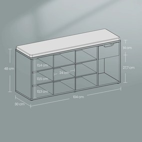 Banco para sapatos com compartimentos abertos 104 x 30 x 48 cm branco e cinzento