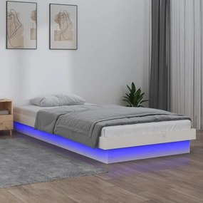 Estrutura de cama c/ luzes LEDs 100x200cm madeira maciça branco