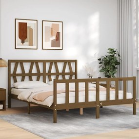 Estrutura de cama King Size c/ cabeceira madeira castanho-mel