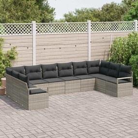 Conjunto de sofá de jardim com 10 peças e almofadas cinza claro em rat