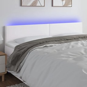 Cabeceira de cama c/ LED couro artificial 200x5x78/88 cm branco