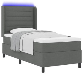 Cama com molas e colchão com LED em cinza escuro, 90 x 190 cm, tecido.