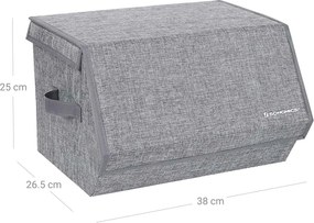 Conjunto 2 caixas de arrumação com tampa articulada 38 x 25 x 26,5/35 cm cinzento