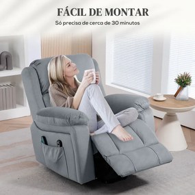 Poltrona Relax Reclinável Elétrica Elevatória com 8 Pontos de Massagem Aquecimento Lombar Revestida em Couro Sintético Cinzento