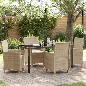vidaXL Conjunto de Jantar de Jardim de 5 Peças com Almofadas Bege Rattan Sintético