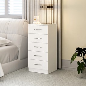 Cómoda de 5 Gavetas, 40 x 35 x 85 cm, Formato Estreito, Branco
