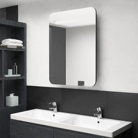 Armário espelhado casa de banho LED 60x11x80 cm preto brilhante