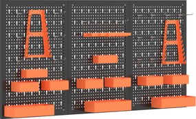 Organizador de Ferramentas de Parede de 33 Peças 120x60 cm com Ganchos Contentores e Prateleiras Preto e Laranja